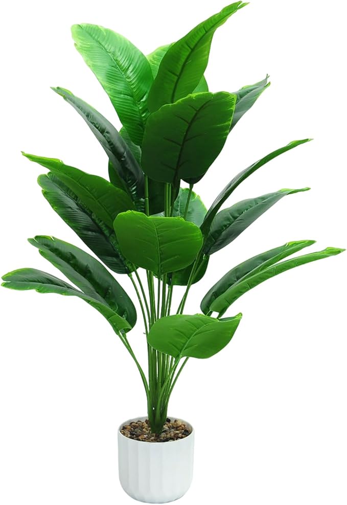 28“ Fake Plant Artificial Banana Tree for Room Decor, Faux Potted Plants Indoor for Home Living Bedroom Aesthetic Farmhouse Dorm Office Classroom and Outdoor Garden Porch Balcony Decor