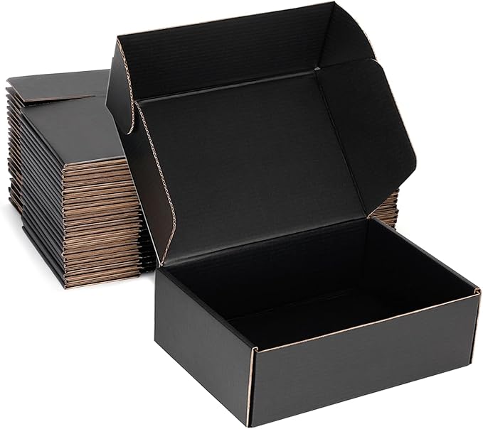 Small Shipping Boxes 10x5x3 Inch (25 Pack) - Sturdy Black Corrugated Cardboard Boxes for Small Business, Ecommerce, Mailing & Packaging | Recyclable Gift & Storage Boxes