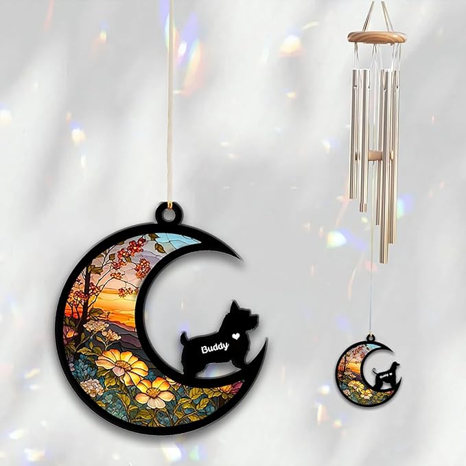 Norfolk Terrier Sun Catcher Wind Chime, Custom Sunflower Suncatcher Dog Memorial Wind Chime, Dog Loss Gift, Dog Sympathy Gift, Pet Loss Suncatcher, Outdoor Garden Decor