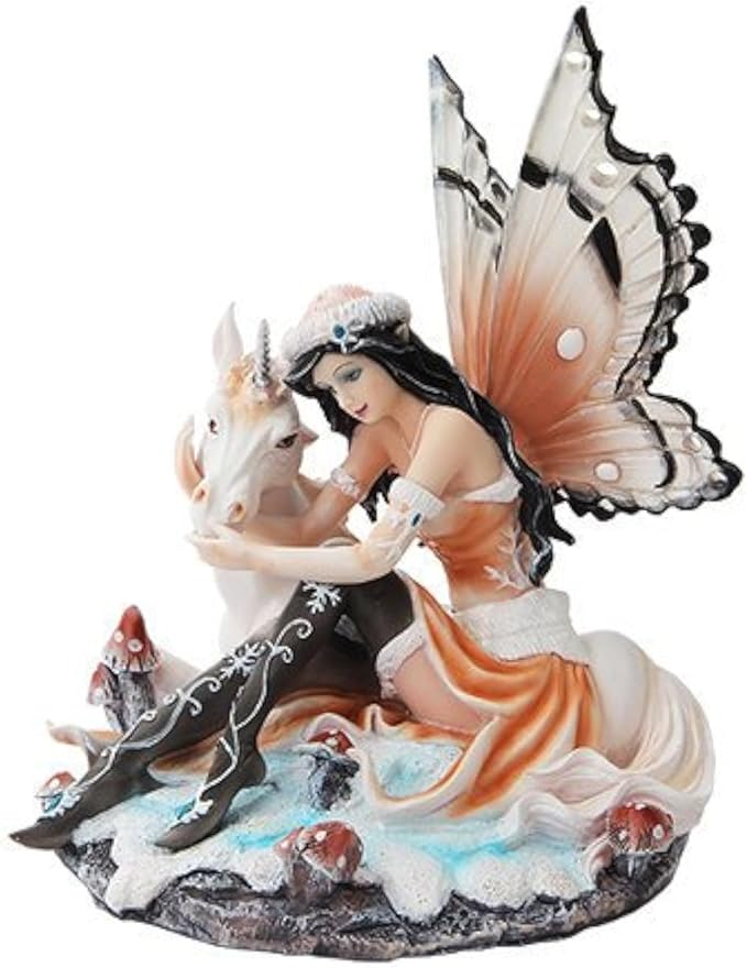 PTC 7.5 Inch Butterfly Winged Fairy with Magical Unicorn Statue Figurine
