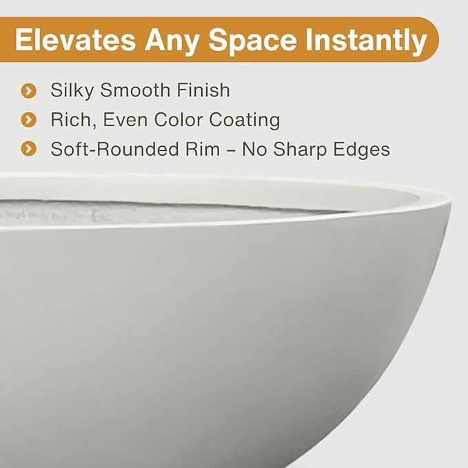 7.7" H x 22" D Round Bowl Fiberstone Planter for Succulent and Lotus - Christmas Tree Planter, Weather Resistant for Indoor & Outdoor Use, 2 Extra Coco Mats (Light Gray, 19.9" Pot Opening)