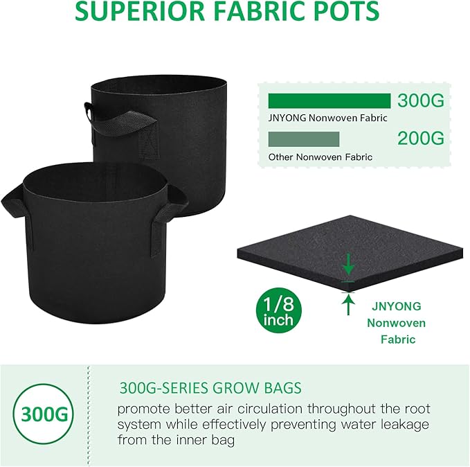 24-Pack 3 Gallon Thickened Non-Woven Grow Bags, Aeration Fabric Pots with Handles