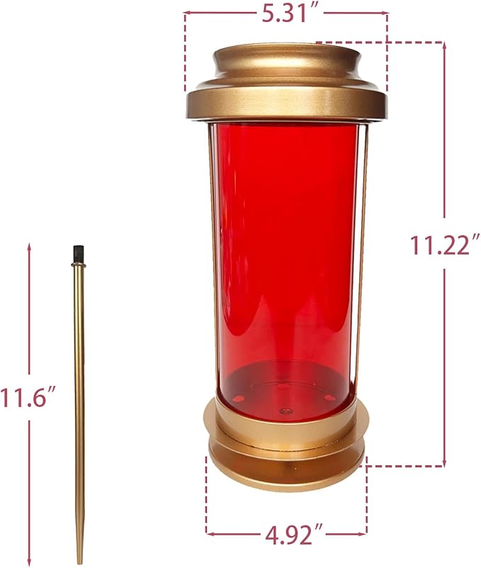 Memorial Garden Decorations with Long Stake, Solar Outdoor Candle Holder for Yard Memorial, Lantern Candle Holder, Fall Solar Lights Outdoor Decorative, Backyard Decor - Gold Metal Frame, Red Acrylic