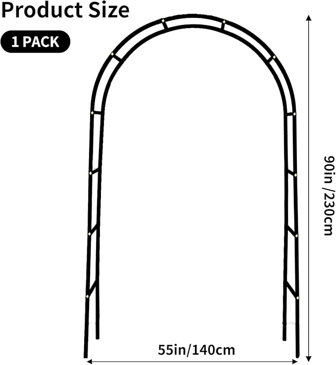 RUBFAC 94" Metal Garden Arch Trellis for Climbing Plants Outdoor, Garden Arbors and Arches, Wedding Arch Frame Archway for Balloons Pumpkin Vines Halloween Christmas Party Decoration, Black
