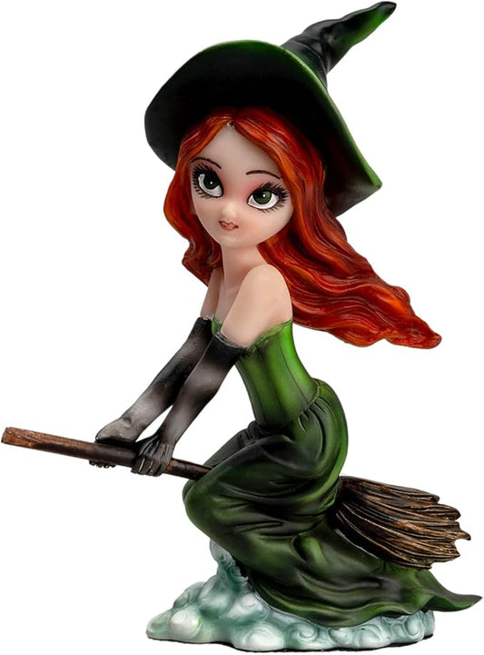 Fairy Figurine Set, Purple and Pink Wings, Green Witch Resin Statue - Riding Broom Flying Style Home Decor Magician Theme Collectibles Christmas/Halloween Party Decoration Gifts