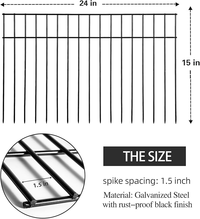 Adavin Small or Medium Animal Barrier Fence 10 Pack 24 in(L) X 15 in(H) Underground Decorative Garden Fencing, Dog Rabbits Fences Black Metal Fence Panel Ground Stakes for Outdoor Patio. Total 20 Ft