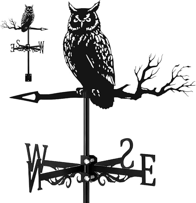 Metal Rooster Shape Weathervane, Roof Mount Weather Chicken Wind Vane Direction Indicator,Outdoor Scene Garden Chicken Weather Vane Ornament for for Shed Farmhouse Patio Decor(Owl)