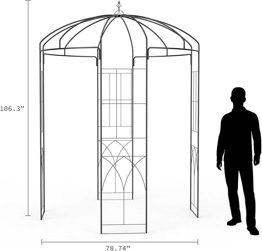 8.8 FT Birdcage Shape Garden Arch,Pergola Pavilion for Climbing Plants Outdoor,Steel Wedding Arches for Ceremony Party,Metal Garden Arbor for Patio,Backyard,Black
