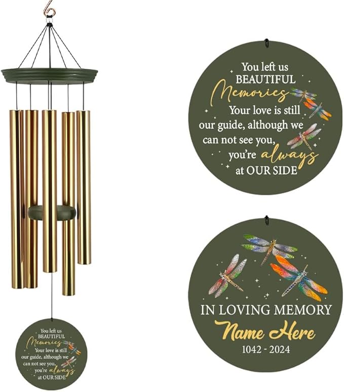 ASTARIN Memorial Dragonflies 36" Wind Chimes, Personalized Name Sympathy Wind Chime, in Memory of Loss Mom Loved One, Large Deep Tone Bereavement Windchimes for Patio Clearance(Produced in USA)