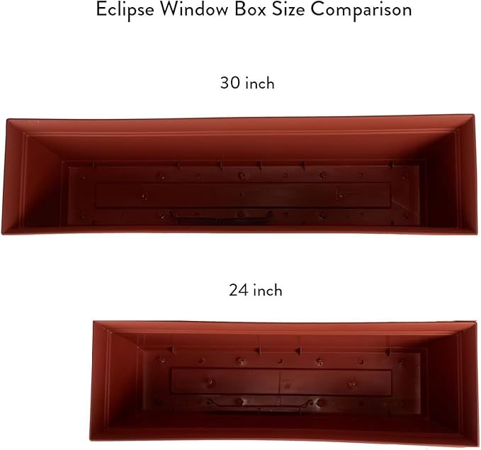 The HC Companies 30 Inch Eclipse Window Planter Box with Drainage Holes & Attached Saucer, Lightweight UV-Resistant Plastic Outdoor Planters, 2-Pack Flower Box for Garden & Home Decor, Clay