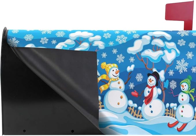 Winter Snowman Magnetic Mailbox Cover Christmas Holiday with Snowflakes Standard Size-18"x 20.8"