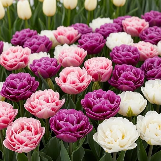 15 Mix Double Tulip Bulbs for Fall Planting, Tulip Spring Flower Bulbs Perennial Outdoor, Colorful Blooms Groundcover Bulb