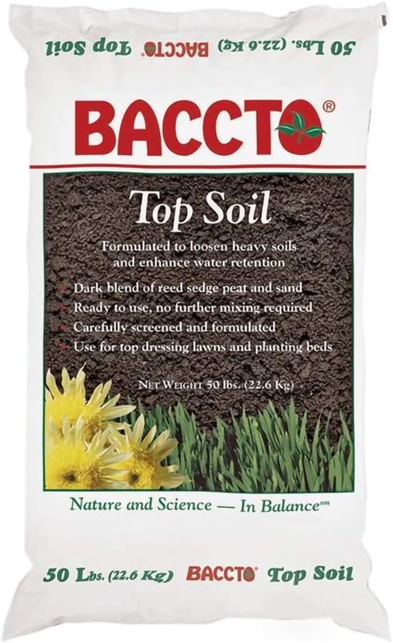 Michigan Peat Baccto Top Soil for Lawns, Gardens, and Raised Planting Beds with Reed Sedge, Peat, and Sand, 50 Pounds (2 Pack)