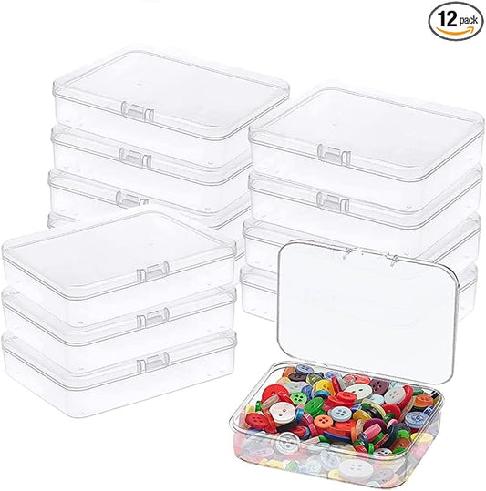 Goiio 12 Pcs Mini Plastic Storage Containers Box with Lid, 5x4x1.3 Inches Clear Rectangle Box for Collecting Small Items, Beads, Game Pieces, Business Cards, Crafts Accessories