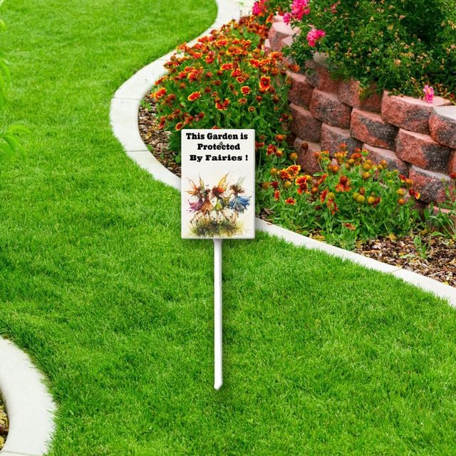 Uptell This Garden is Protected By Fairies Yard Signs with Stakes Aluminum Sign for House/Front Door Outdoor Decoration,Weather Resistant 8x12 Inch