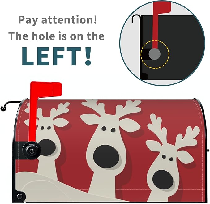 Dark Red Christmas Mailbox Covers Magnetic Standard Size Cute Xmas Deer Print Mailbox Wraps Winter Holiday Themed Outdoor Decorative Letter Box Cases for Home Garden Outside Decor, 21x18 Inch