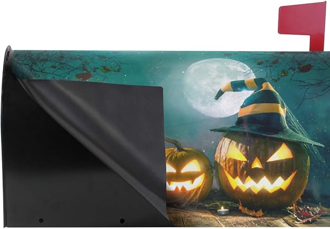 WOOR Halloween Pumpkin Magnetic Mailbox Cover Oversized for Garden Yard Outdoor Decorations-20.8" x 25.5"