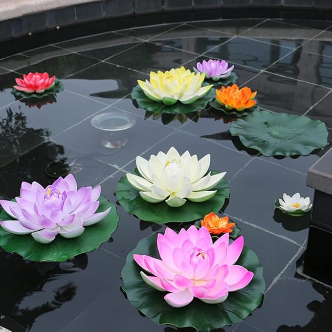 DOITOOL 3 Pcs Artificial Floating Foam Lotus Leaves 15.7 Inch Artificial Water Lily Pads Ornaments for Patio Fish Pond Pool Aquarium Decor, Green