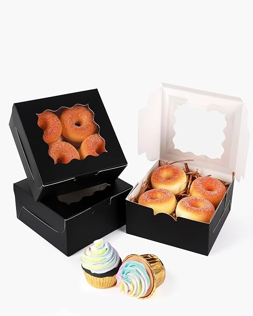 qiqee Black Cookie Boxes with Window 36packs 6x6x3 Black Bakery Box Pastry Box for Wedding Favor Birthday ＆ Party