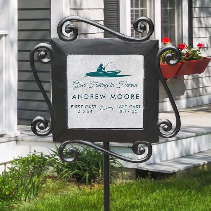 Personalized Fishing Memorial Garden Stake for Outdoor Tribute