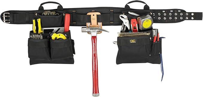 Custom Leathercraft5608 4 Piece Carpenter's Combo Tool Belt, Double-Tongue Steel Roller Buckle, 17-Pocket