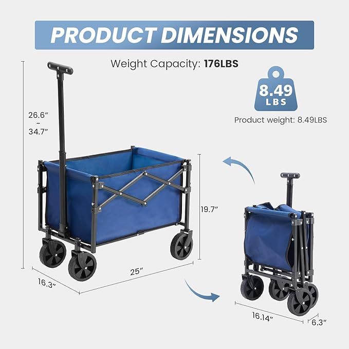 NEWBULIG Collapsible Wagon Cart with Wheels Foldable - Folding Utility Heavy Duty Wagons Carts for Grocery Sports Garden Shopping Camping Wheelbarrows