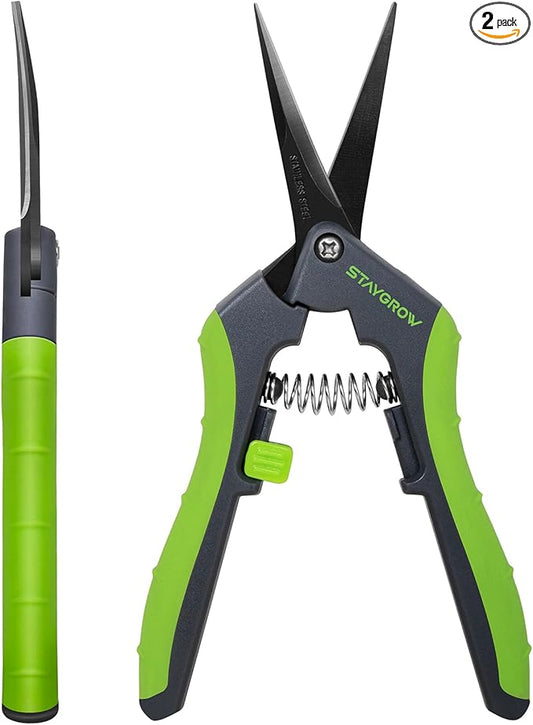 6.5" Pruning Shears for Gardening, Sharp Plant Trimming Scissors for Precise Cuts, Stainless Steel Garden Scissors Bonsai Clippers (2-Pack Curved)
