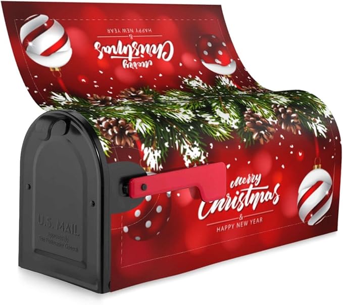 Christmas Mailbox Covers Ball Fir Branch Red Magnetic Letter Post Box Cover Standard Size 21 x 18 Inch Garden Yard Home New Year Holiday Decorative