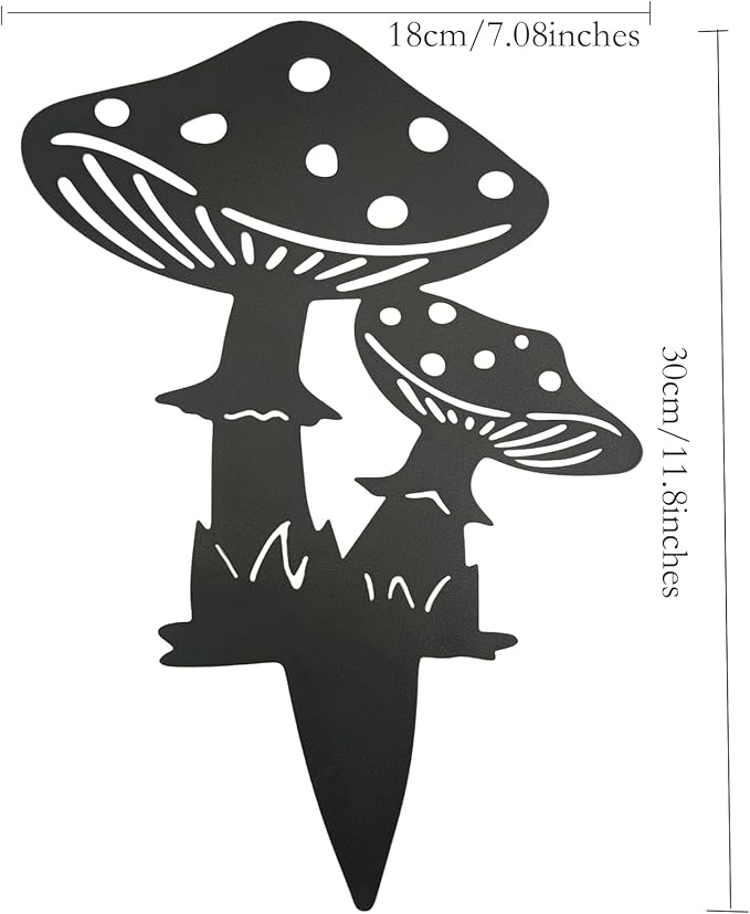 Decorative Mushroom Garden Stakes Black Garden Fairy Tale Mushroom Garden Stakes Metal Silhouette Art, Set of 3 (1, Matte Black)