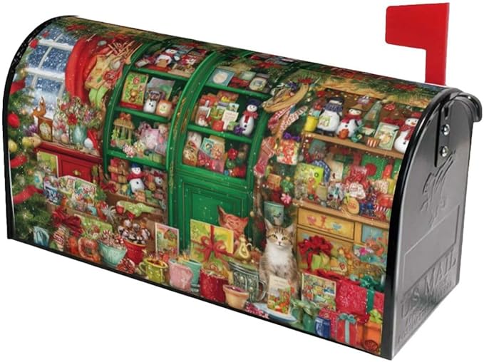 Christmas Cat Mailbox Covers Magnetic Letterbox Covers 21x18 Inch for Garden Outdoor Decoration