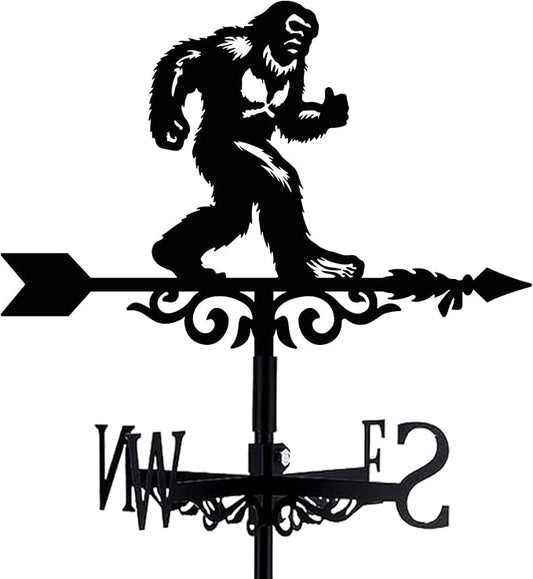 Bigfoot Weathervane Arrow Metal Wind Vane Big Foot Sasquatch Weathercock Garden Decoration Wind Direction Indicator Stake Roof Mount Ornament for Farmhouse Yard Outdoor