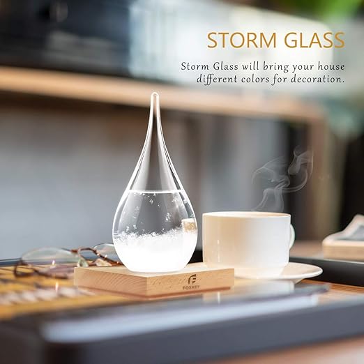 Storm Glass Weather Predictor, Snow Globe Drop-Shaped Weather Forecast Bottle Christmas Gifts, Unique Fashion Home Decor Weather Cool Gifts for Men Women