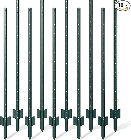 10 Pack Metal Fence Post, 7 Feet Heavy Duty Garden with U-Post, No Dig Garden Fence Stakes for Temporary Fencing, Corner Anchor