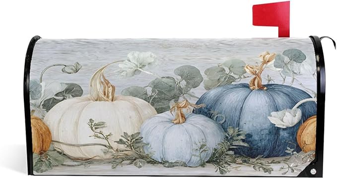 ALAZA Fall Blue Orange Grey Pumpkin Magnetic Mailbox Cover MailWraps Garden Yard Home Decor for Outside Standard Size-18"x 20.8"