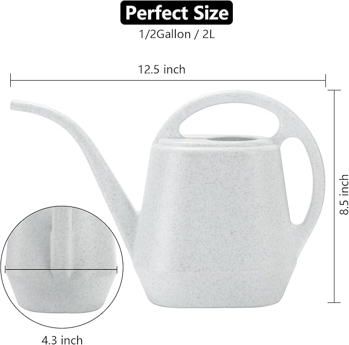 Fasmov Watering Can, 1/2 Gallon Plastic Watering Cans with Comfortable Handle, Small Garden Watering Cans Long Spout for Indoor Outdoor Watering Plants, Gray White