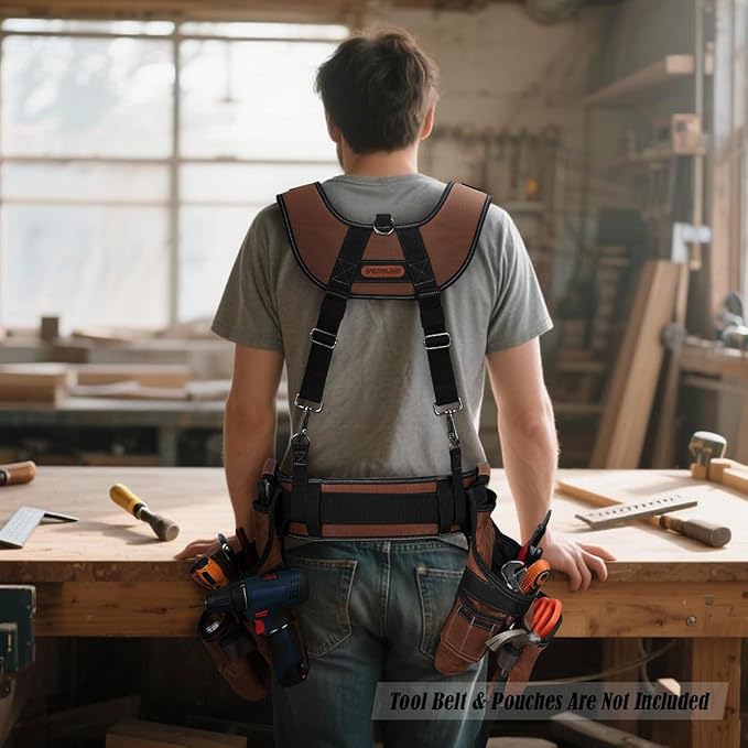 WELKINLAND Heavy Duty Tool Belt Suspender, Comfy Padded Tool Belt Suspender, Fully-Adjustable Tool Bag Suspenders, RipStop Suspenders For Tool Belt, Tool Belt Suspenders For Men/Carpenter