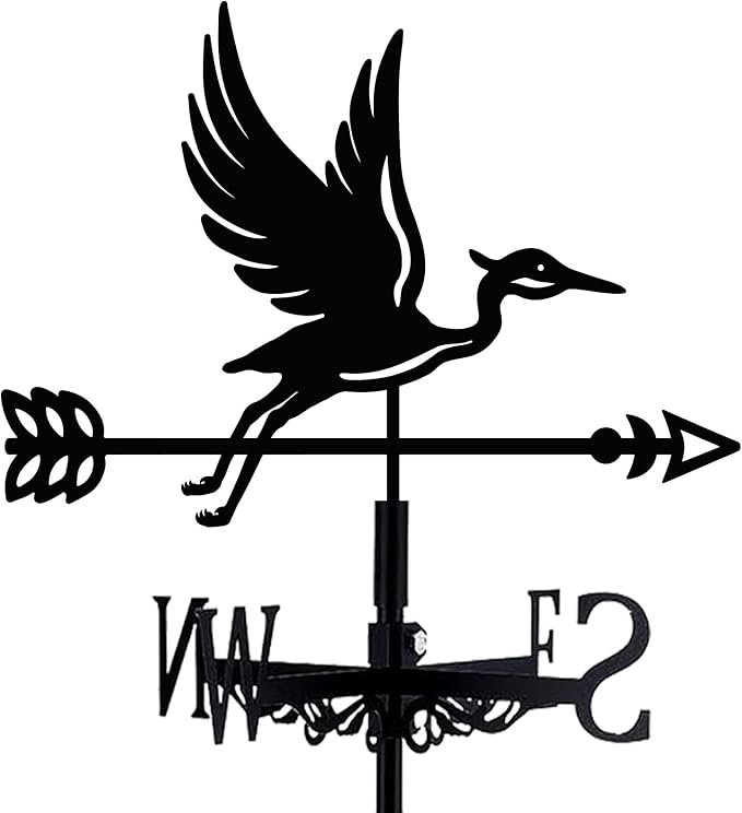 Blue Heron Weathervane Metal Wind Vane Arrow Weathercock Garden Decoration Wind Direction Indicator Stake Roof Mount Ornament for Farmhouse Yard Outdoor