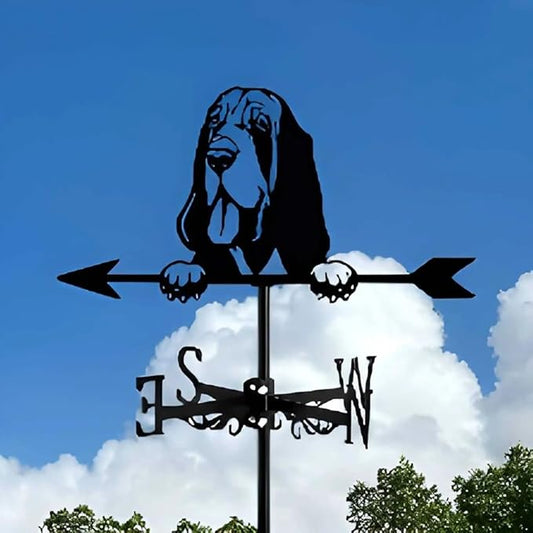 Metal Weather Vane Cat Rooftop Weathervane Black Rust-Proof Wind Direction Indicator for Garden Decor Fence Cottage Farmhouse Roof (Dog Head)