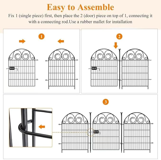 Tall Garden Animal Barrier Fence With Gate,40 in(H)×27 in(L) 12 Panels Dog Digging Fence Barrier, Black Metal Temporary Fences, Reusable Defense Fencing For Outdoor Yard. Total 26.2 Ft│Patented