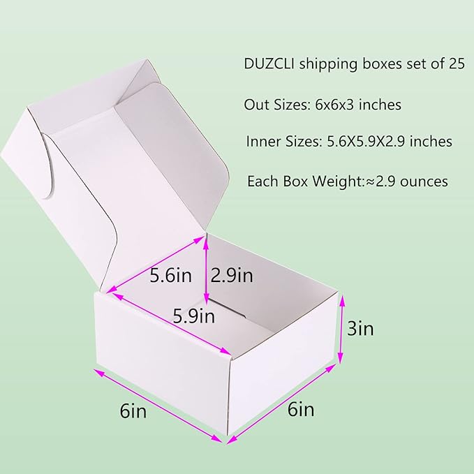 Small Shipping Boxes 6x6x3 Inch (25 Pack) - Sturdy White Corrugated Cardboard Boxes for Small Business, Ecommerce, Mailing & Packaging | Recyclable Gift & Storage Boxes