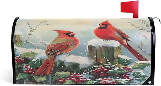 ALAZA Winter Birds Snowflakes Berry Magnetic Mailbox Cover MailWraps Garden Yard Home Decor for Outside Standard Size-18"x 20.8"