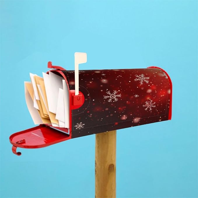 Festive Magnetic Mailbox Cover Red Snowflake Outdoor Mailbox Protector Holiday Seasonal Decorative Garden Yard Home Large Size 25.5 x 21 Inch