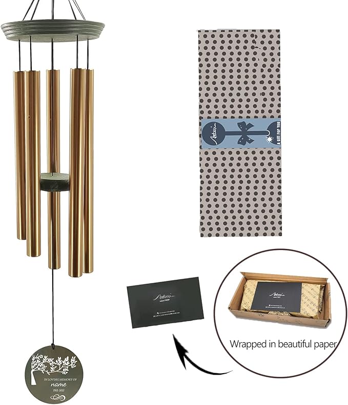 ASTARIN Memorial Tree of Life 36" Wind Chimes, Personalized Name Sympathy Wind Chime, in Memory of Loss Mom Loved One, Large Deep Tone Bereavement Windchimes for Outside Clearance(Produced in USA)