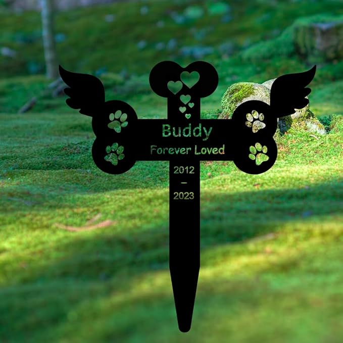 Personalized Cat Grave Marker for Outdoors, Custom Metal Pet Memorial Stake with Wings Paw Heart Burial Plaque for Cemetery Grave Garden