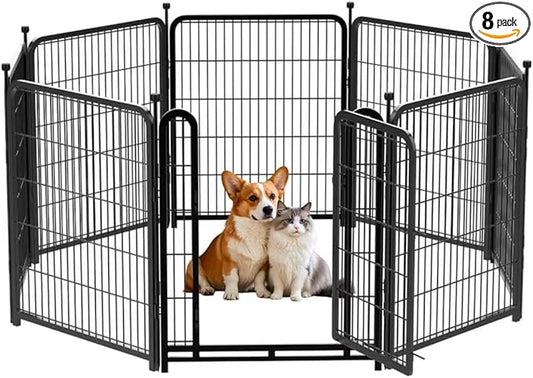 36 inch High, 8 Panels Total 17.7 Ft(L) Tall Garden Fence for Dogs, Wide Door Low Threshold Temporary Fence, Fencing for Garden Beds, Dog Fence Outdoor for Yard
