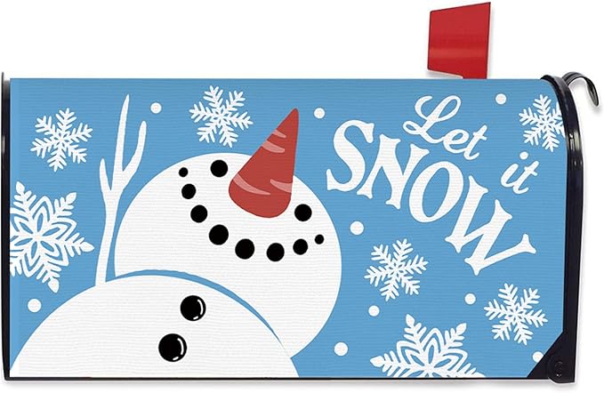 Winter Snowman Blue Mailbox Cover Magnetic Standard Size 20.5" x 18", Let It Snow Snowflake Decorative Post Letter Box Wrap Decor, Christmas Seasonal Garden Yard Outdoor Decoration