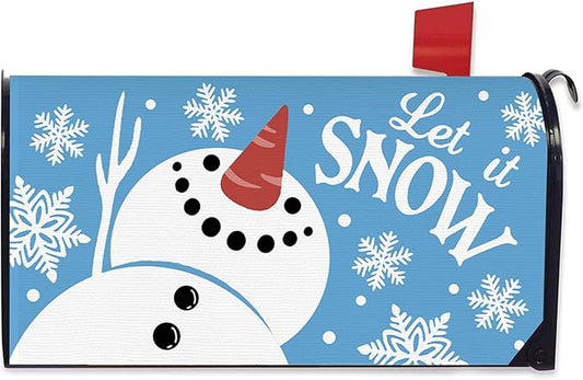 Winter Snowman Blue Mailbox Cover Magnetic Standard Size 20.5" x 18", Let It Snow Snowflake Decorative Post Letter Box Wrap Decor, Christmas Seasonal Garden Yard Outdoor Decoration