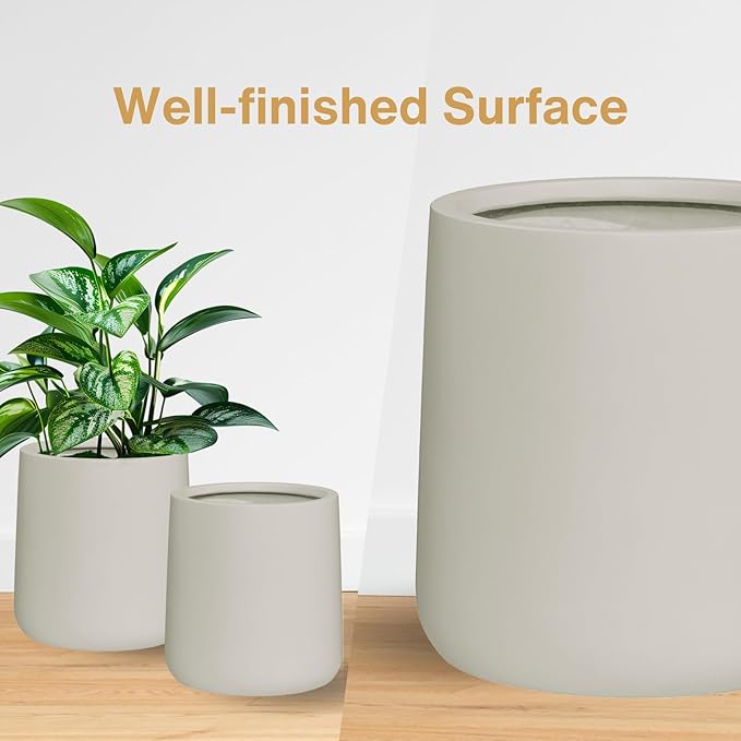 14" H x 13.7" D Conico Fiberstone Round Planter- Christmas Tree Planter, Smooth Finishes, Weather Resistant for Indoor and Outdoor Use, Included 2 Extra Coco Mats (Taupe, 10.6" Pot Opening)