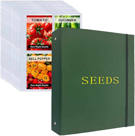 Seed Storage Organizer Binder, Seed Packet Organizer with 100 Clear Pockets(25 Pack Sheet Sleeves), Garden Seed Holder Book for Seed Envelopes Card, Plant Seed Saver, Flower Seed Keeper(A4)