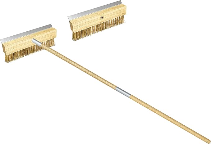 Commercial Oven Brush - Long Handle Pizza Oven Scraper Brush with Nylon & Brass Bristles for Grill & Bakery Cleaning